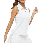 Xidunhg Women's Polo Shirt Quarter Zipper Golf Vest Sleeveless Quick-Drying Sports Polo Shirt White L
